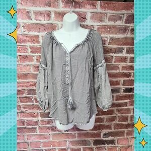 Women's LAFFAIRE Boho 3/4 Puff Sleeves Top Large